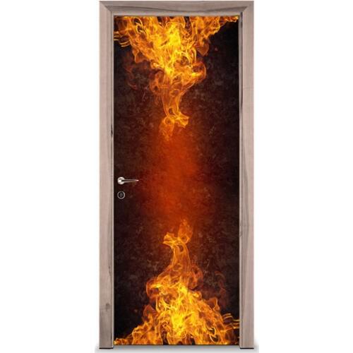 3D Door Sticker Abstract Fire Wall Sticker DIY Door Cover Kitchen Home Decoration Accessories Modern 3d Wall Stickers