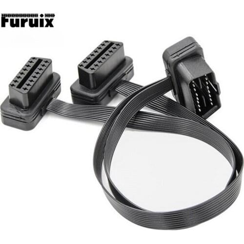 Car OBD Extension Cord One To Two Elbow Flat Wire Extension Cord 0.3M Female Y-type Distributor Elbow Connector