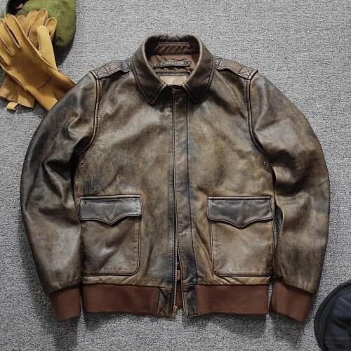 Free shipping.Heavy vintage horsehide air force bomber jacket.men Us classic A2 genuine leather coat.High quality leather cloth