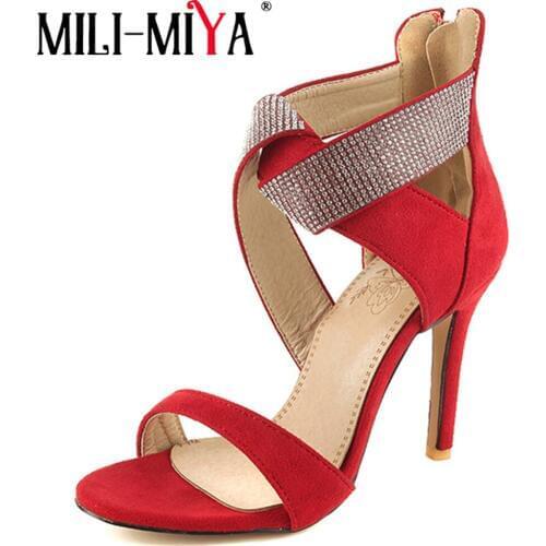 MILI-MIYA Sexy Women Sandals Pu Leather Super High Office&Career Shoes Cover Heels Crystal Solid Color Plus Size 34-46 Handmade