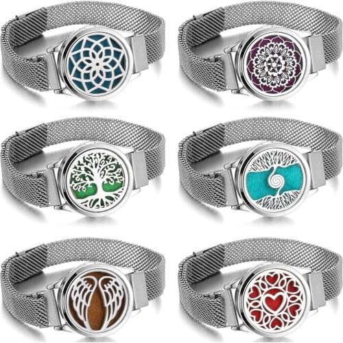 New Aromatherapy Jewelry Perfume Essential Oil Diffuser Bracelet Stainless Steel Lotus Wing Flower Love Tree Locket Bracelet