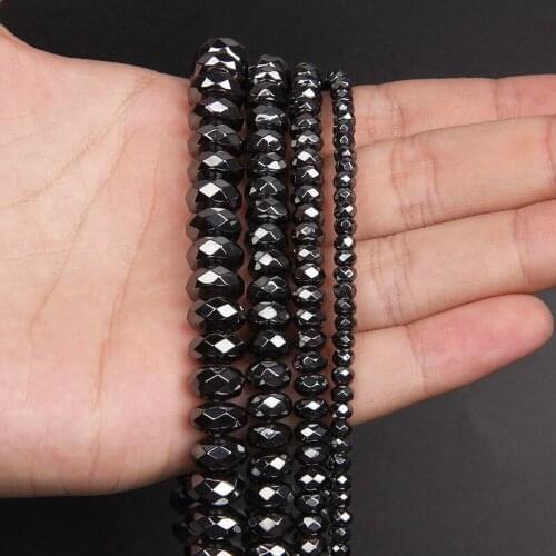 Natural Black Hematite Beads Faceted Rondelle Spacer Bead Flat Round Hematite Loose Beaded For Jewelry Making DIY Bracelet 15"