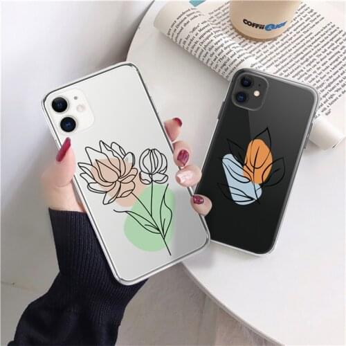 For iPhone 12 Case Simple Painted Leaves For iPhone 11 Pro Max Mini XS XR X 7 8 Plus SE 2020 Soft Transparent TPU Cover Capa