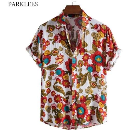 Floral Mens Hawaiian Aloha Shirt 2021 Summer New Short Sleeve Party Baech Wear Casual Button Down Vacation Clothing Chemise 3XL