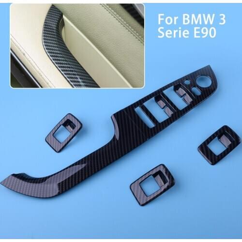 DWCX 4pcs Door Window Lift Switch Button Cover Trim Frame Fit For BMW 3 Series E90 Sedan 2005 2006 2007 2008 2009 2010 2011 2012