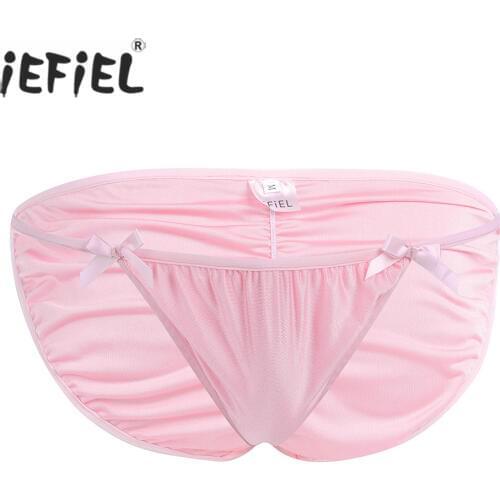 IEFiEL Hot Pink Sexy Panties for Men Lingerie Bowknots Bikini Briefs Slip Hommes Mens Underwear Underpants Jockstraps