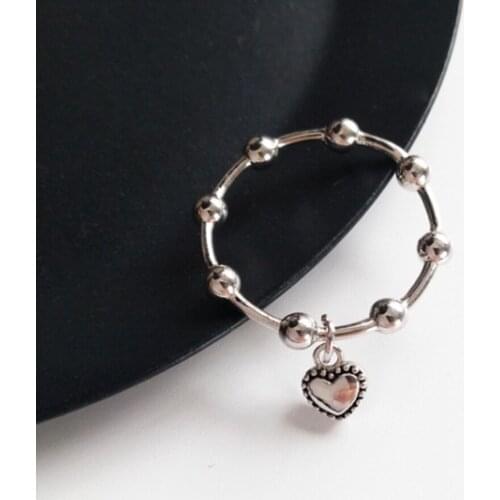 New Simple Trendy Metal Heart Rings For Women Silver Color Bead Jewelry Wedding Party Birthday Gift Anillos Para Mujer