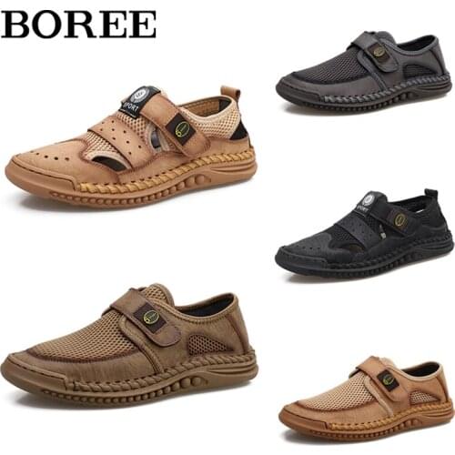Men Casual Shoes Fashion Handmade PU Leather Shoes For Men Loafers Non-slip Black Driving Shoes Hollow Mesh Breathable Footwear