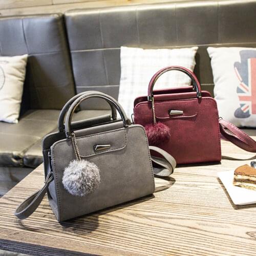Fashion PU Leather Women Shoulder Handbag With Fuzzy Ball Lady Pendant Messenger Bag Female Crossbody Top Handle Bags
