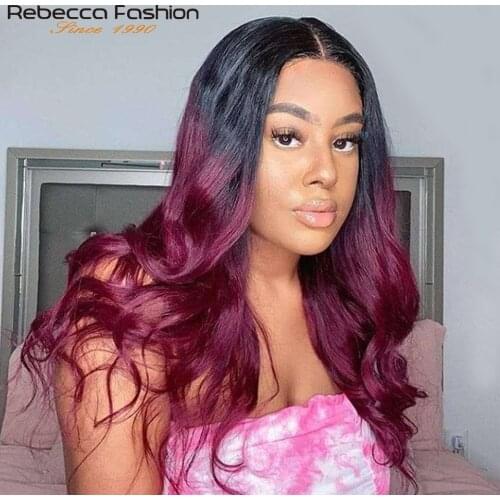 Colored Ombre Human Hair Wig Body Wave Lace Front Wig T1B/99J Burgundy Lace Closure Wig Body Wave Lace Wig Human Hair Lace Wig