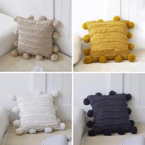 Striped Plush Ball Decorative Pillows Jacquard Pillowcase High Elastic Feather Velvet Inner Core Suitable for Sofa Bedroom