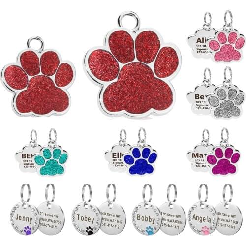 Custom Dog Tag Engraved Pet Dog Collar Accessories Personalized Cat Puppy ID Tag Stainless Steel Paw Name Tags Anti-lost Pendant