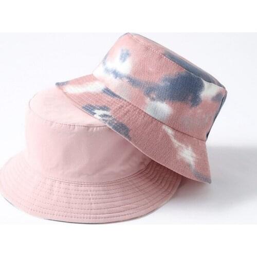 Popular Tie dye Color Bucket Hats Sunscreen Sun Cap Double-sided Wear Spring lady Fisherman hat