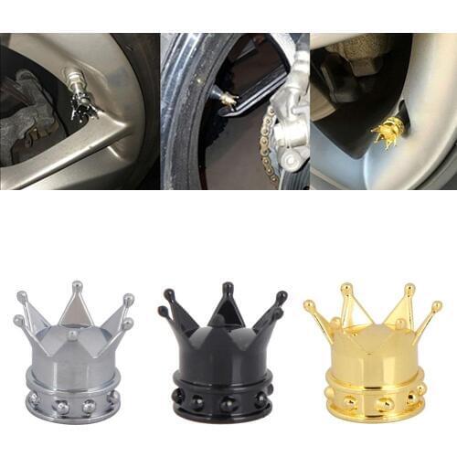 4Pcs Tyre Valve Dust Caps Crown Shape Car Bike Wheel Tire Stem Air Valve Anti-dust Caps Cover Decoration Auto Accessories