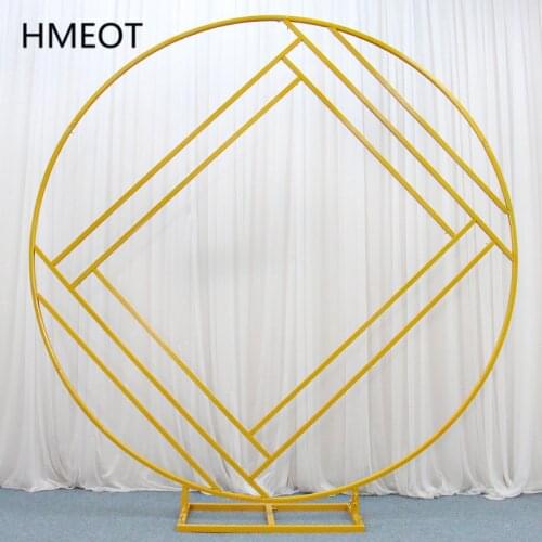 Wedding Arch Props Diamond Round Geometris Gold Wrought Iron Flower Stand Outdoor Lawn Party Wedding Backdrop Decoration Shelf