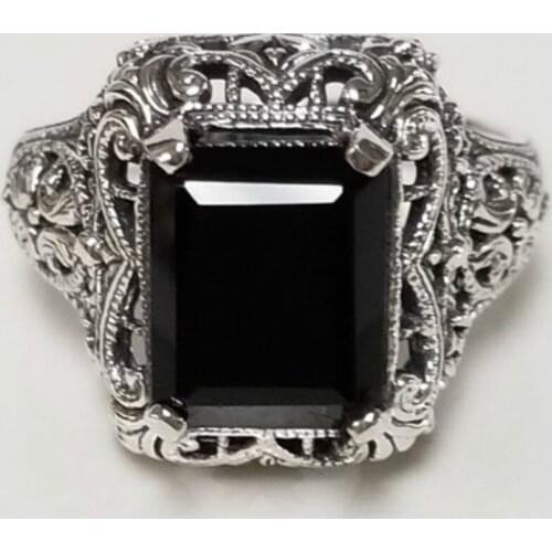 Deluxe Fashion 925 Standard Sterling Silver Black Diamond Female Creative Ring Wedding Wedding Princess Love Ring Size 6-11