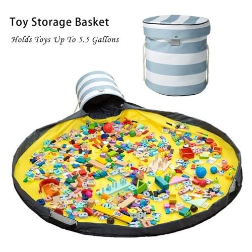 Toy Clean-up Storage Bag Foldable Kid Toy Organizer Portable Toy Play-mat Drawstring Basket Integrated Waterproof Storage Bucket