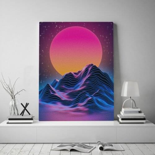 Synthwave Vaporwave art landscape Framed Wooden Frame Canvas poster Painting wall Art decor Living Study Home Decoration Prints