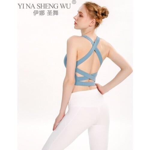 Yoga Tank Tops Women Fitness Crop Top Shockproof Sports Bras Training Sleeveless Sport Gym Tops Sexy Cross Back Running Vest New