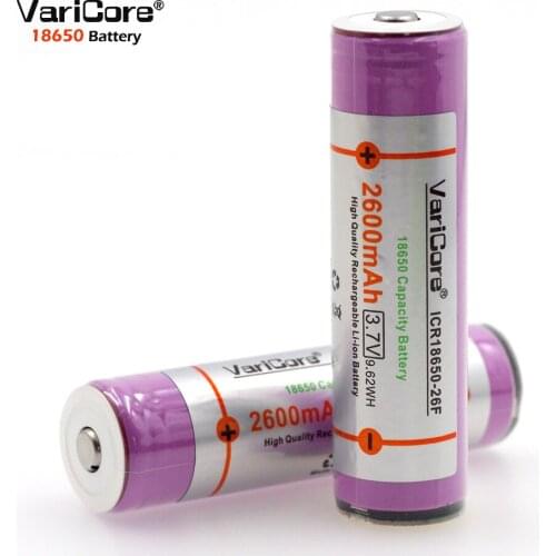 Varicore 100% Brand new original 18650 icr18650-26fm 2600 mAh protected Li-ion 3.7V Battery with PCB flashlight