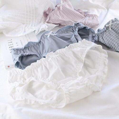 Japanese Pure Womens Underwear With Ear Edge Cute Simple Wind Seamless Underwear Cotton Breathable Kawaii Lingerie Middle Waist