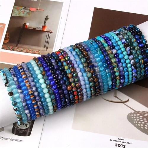 6MM Blue Bracelets For Women Men Natural Stone Reiki Bangle Stretch Elastic Rope Sodalite Apatite Cat Tiger Eye Bracelet Jewelry