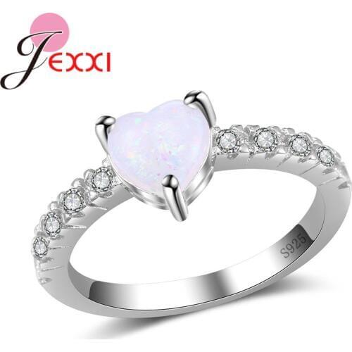Lovely Heart Mystic White Opal Rings Paved Clear CZ Stones Women 925 Sterling Silver Rings Charming Wedding Anel Jewelry