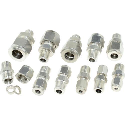 1/4"PT NPT Male Thread 6mm 8mm 1/4" 1/2" Inch OD Tube Stainless Steel Ferrule Tube Compression SS Pipe Fitting Connector SUS304