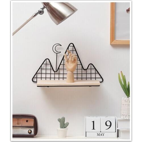 1PC Moon Iron Art Storage Rack Nordic Style Bedroom Living Room Solid Wood Wall Hanging Home Decoration Storage Shelf JL 251