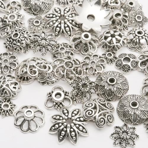 150pcs/lot Tibetan Silver Plated Color Bead Caps End Caps for Jewelry Making Necklace 4-15mm