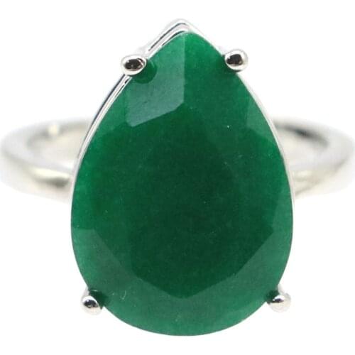 18x13mm SheCrown 18x13mm Drop Shape Real Green Emerald Gift For Ladies Silver Rings Wholesale Drop Shipping