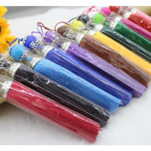 5pcs/lot Mix Colors Tassel Alloy Key Tassel with Bead Soft Curtains Garment Home Textile Bookmark Decorations 17cm Long Tassels