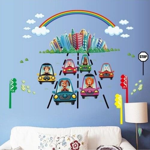 80 X 180 CM Vehicles And Rainbow Boys Room Decoration Wall Decor Sticker Quality Product 2021 Trend Stylish Appearance New Great Wall Sticker For Children Easy Application And Convenient