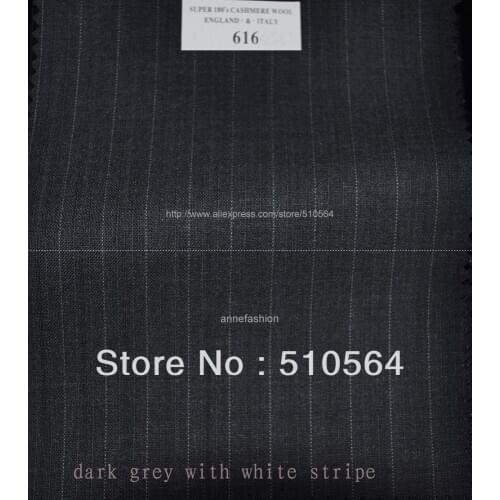 Free shipping 140s 100% worsted wool Custom made suit Men dark grey with white stripe Suit Three pieces Suit(jacket+pant+vest )