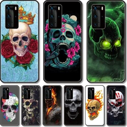 Green flower skulls Phone Case For Huawei P 40 30 20 10 9 Smart 2019 Lite E Pro Plus black cell shell