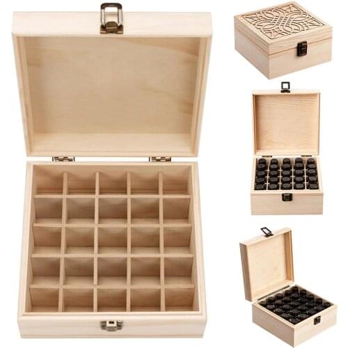 25 Grids Wooden Storage Box Essential Oil Bottle Storage Boxes Aromatherapy Organizer Nail Polish Essential Oil Storage Case