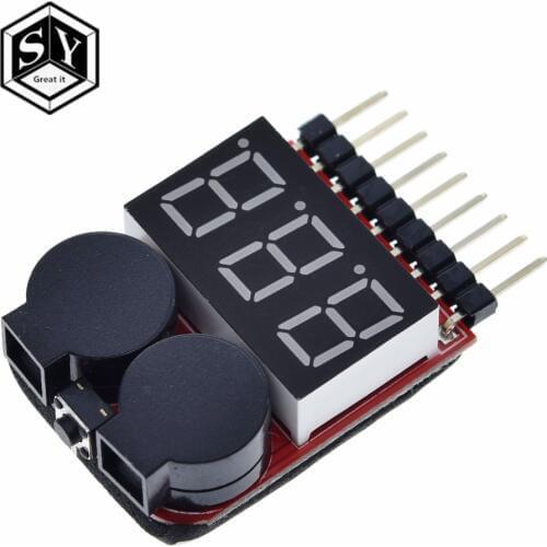 F00872 Lipo Battery Voltage Tester Volt Meter Indicator Checker Dual Speaker 1S-8S Low Voltage Buzzer Alarm 2in1 2S 3S 4S 8S