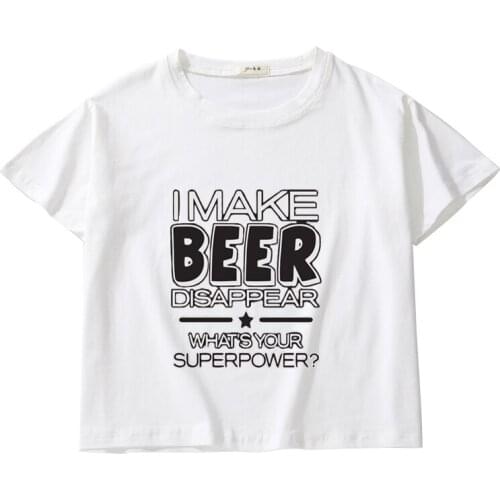 Funny Letter Printed Women Summer Crop Tees Breathable Cotton Top Girl O-Neck T-Shirt Kids Short Sleeve Casual Short Tops