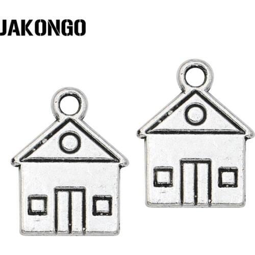 JAKONGO 20pcs House Charms Antique Silver Pendants for Jewelry Making Bracelet DIY Handmade Craft 16x13mm