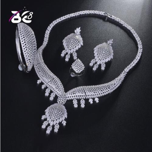 Be 8 Luxury Cubic Zirconia African Necklace Earring Set Bangle Ring Nigerian Bride Jewelry Sets for Women Wedding Jewelry S195