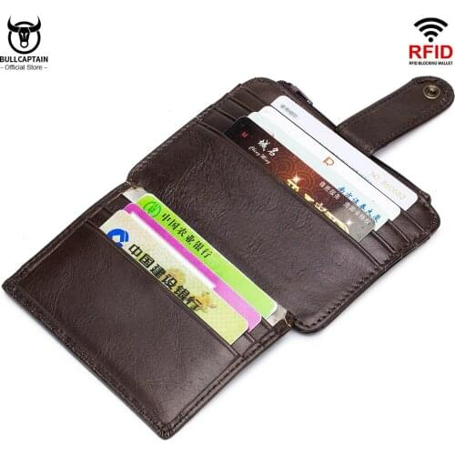 Genuine Cowhide Leather RFID Credit Card Holder Brand Men Slim Wallet With Zipper Hasp Coin Pocket Purse Gift for Male Trendy