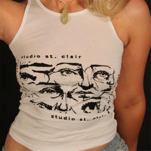 E-girl Face Printed Tank Top Summer Sleevless Slim Fit Short Vest Y2K Aesthetic Women Harajuku Streetwear 90s Vintage Crop Top