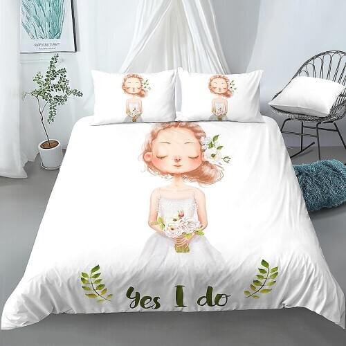 Cute Cartoon Girl Printed 2/3Pcs Duvet Cover and Pillow Case EU/US/AU Single Twin Full Queen King Size Kids Girls Bedding Sets