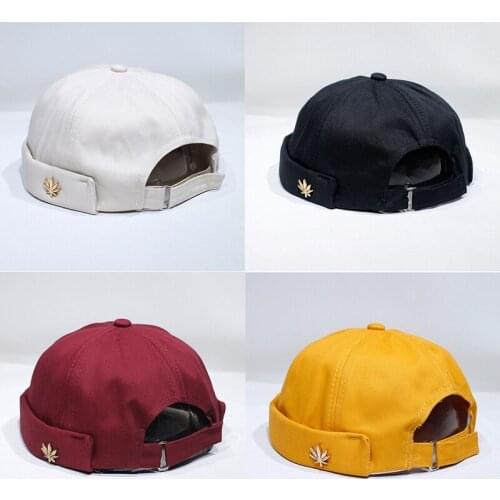 Men Women Skullcap Sailor Cap Leaf Rivet Embroidery Warm Rolled Cuff Bucket Cap Brimless Hat Solid Color Adjustable Cotton Hats
