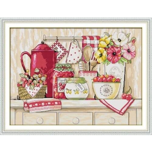 Cozy kitchen cross stitch kit aida 14ct 11ct count print canvas stitches embroidery DIY handmade needlework