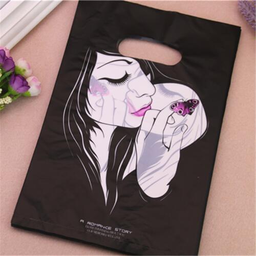 New Style Wholesale 100pcs/lot 20*30cm Luxury Fashion Girl Plastic Gift Packaging Bags For Hair Extension With Handles