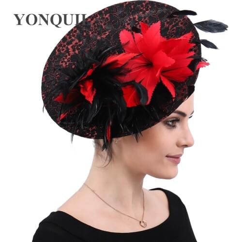 Charming Wedding Bride Big Millinery Cap Fancy Feather Flower Hats Fascinators For Women Occasion Marriaged Headpiece Hair Pins
