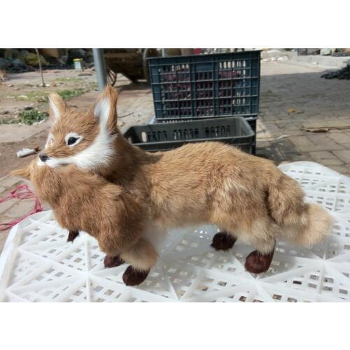Creative simulation natural colour fox toy resin&fur fox mother&baby model gift 35x23cm 2054