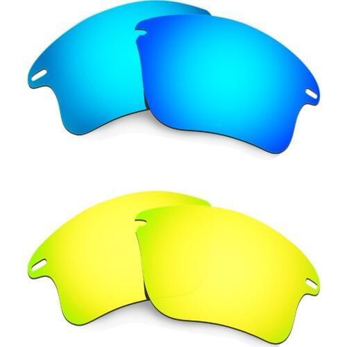 2 Pairs HKUCO For Fast Jacket XL Polarized Replacement Lenses Blue & 24K Gold-Lenses only 100% UVA & UVB Protection