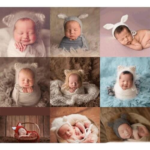 Newborn Photography Props Baby Cartoon Mohair Woven Hat Knitted Crochet Cap Infants Photo Shooting Accessories